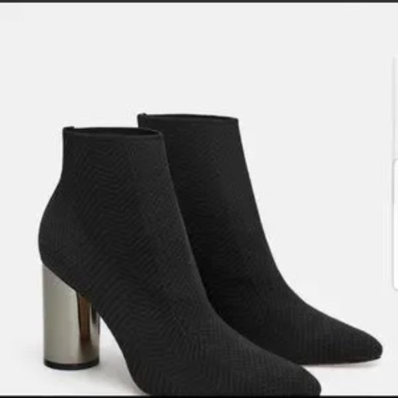 ZARA SOCK STYLE HIGH HEELES ANKLE BOOT Black - Picture 4 of 4
